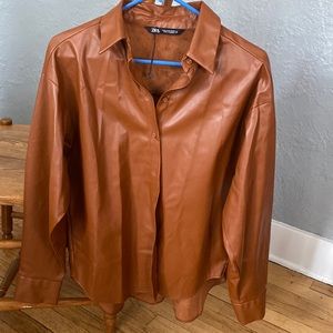 Zara faux leather button up